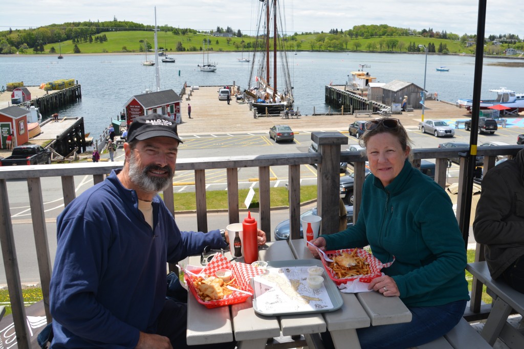 Fish and chips overlooking the bay at Lunenberg - very civilised