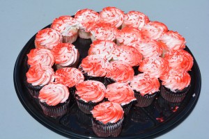 Okay, sure, free red and white cupcakes to celebrate their big day