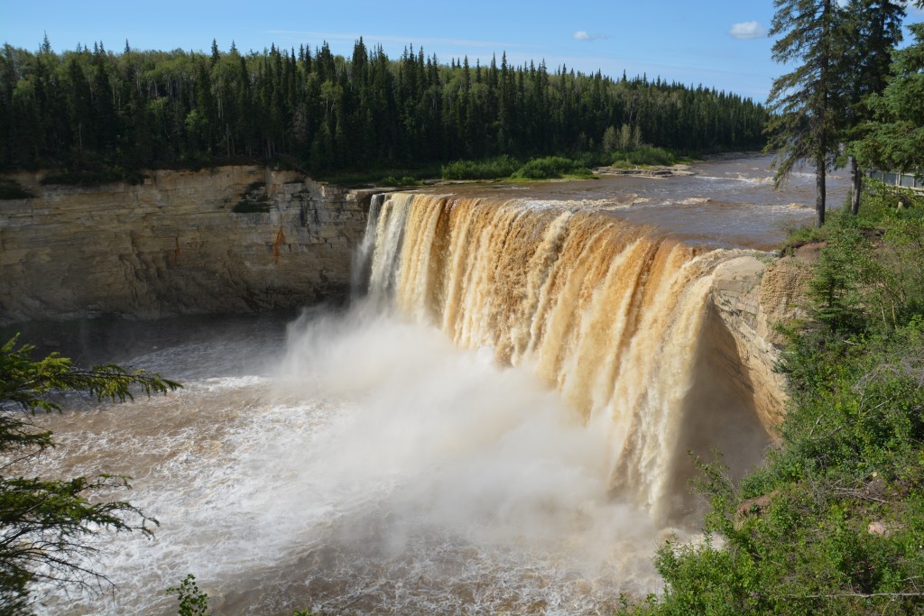The higher of the two falls along this stretch of the Hay River