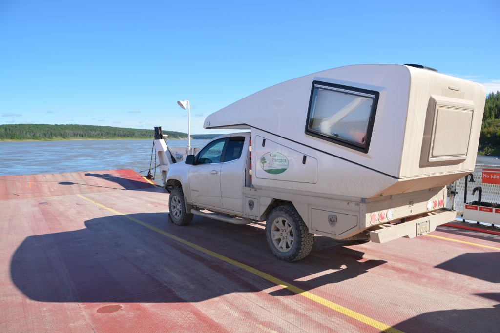 Tramp resting on yet another ferry, this time across the wide and fast Laird River