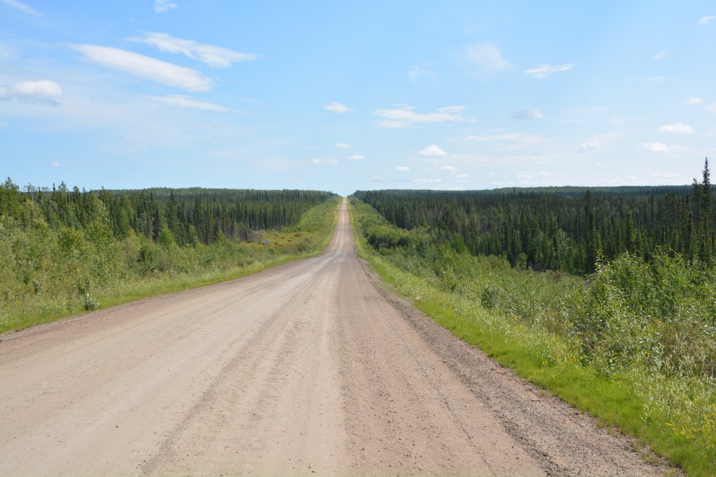 This section of the road before the BC border was long and straight and dusty