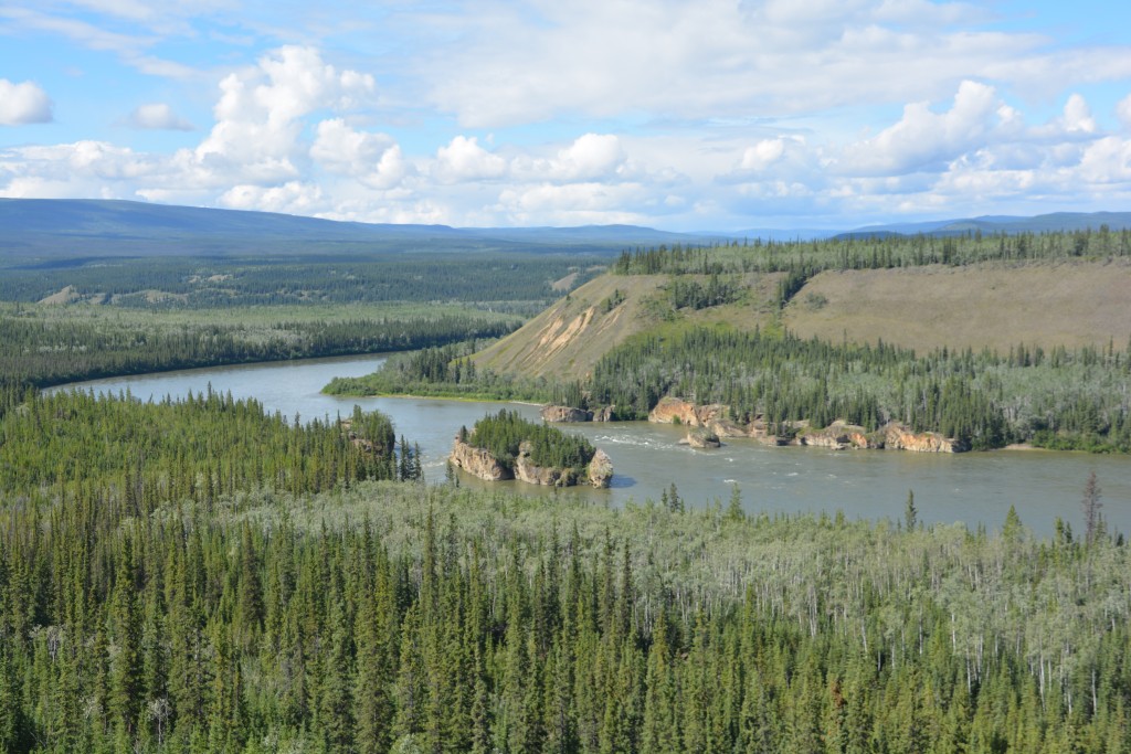 The Yukon is wide and fast moving but these five finger rapids tested the old paddle steamers during the gold rush days