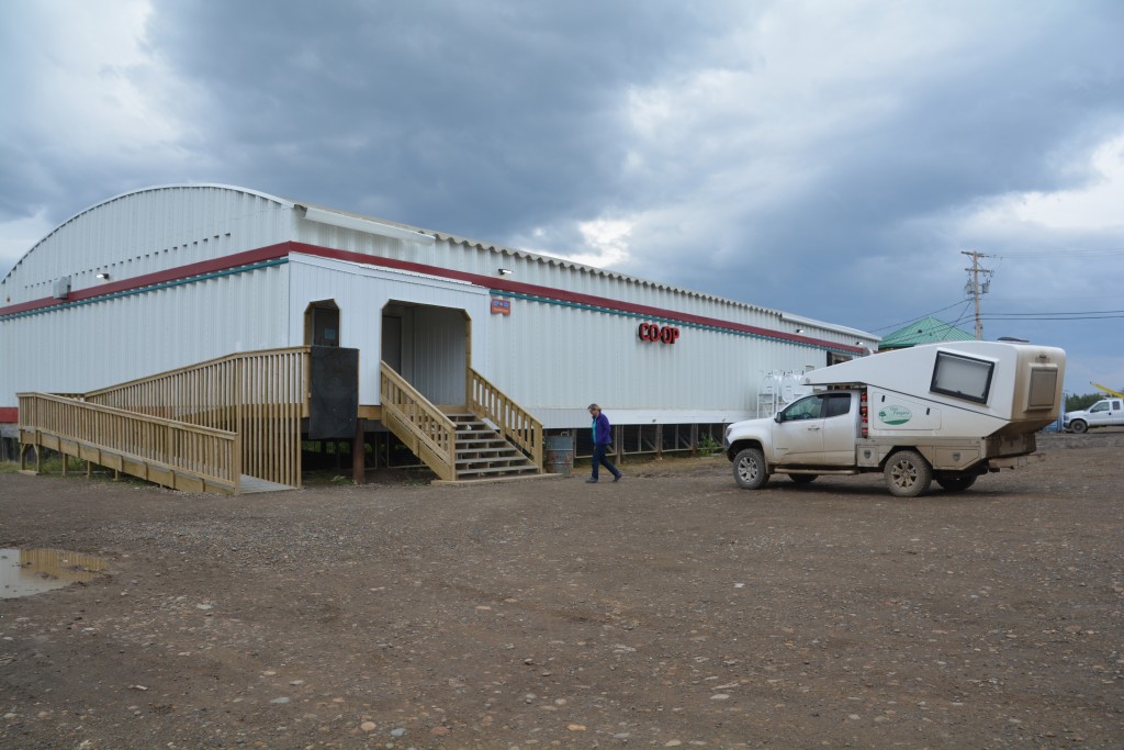 The First Nation community of Fort McPherson lies roughly halfway on the Dempster Highway. This co-op store is their only place to buy goods - a very limited selection of everything, to say the least!