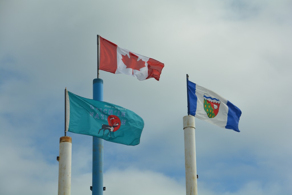 The local First Nation people called Gritch'in have their own flag that flies with the province and national flags