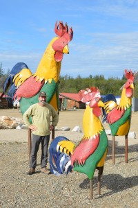 Okay, I agreed to pose with the colourful chickens in the town of Chicken