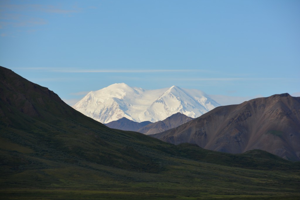 Mount Denali - or just the mountain to the locals - provides a stunning backdrop to the national park. The higher South Summit is to the left.