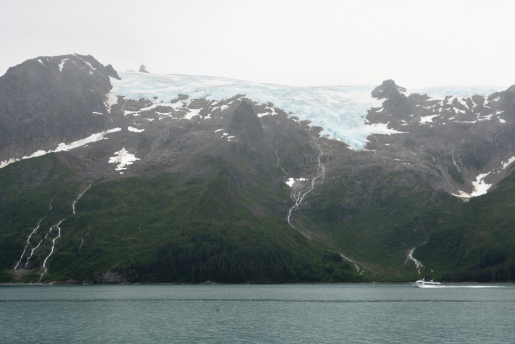There are glaciers all around us - this nameless hanging glacier has multiple streams of water running from it because of the rain