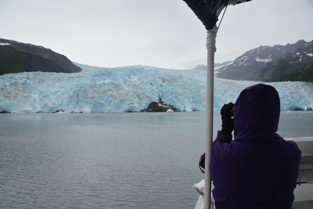Julie gets a closer look at some of the detail in the glacier's face, including little pieces constantly falling into the water
