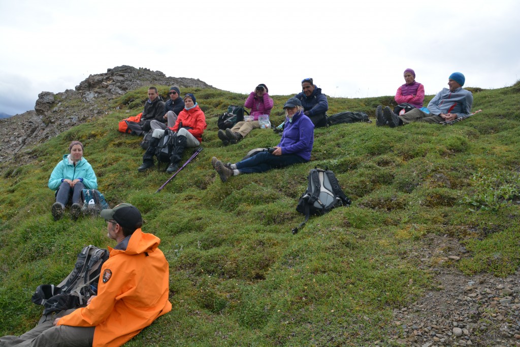 Lunch on a little grassy spot on the lee side of the mounain