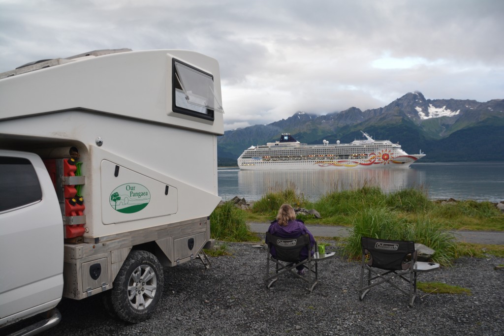 We were camped on the shore of Resurrection Bay and watched a huge cruise liner sail out of port and into the wild blue yonder