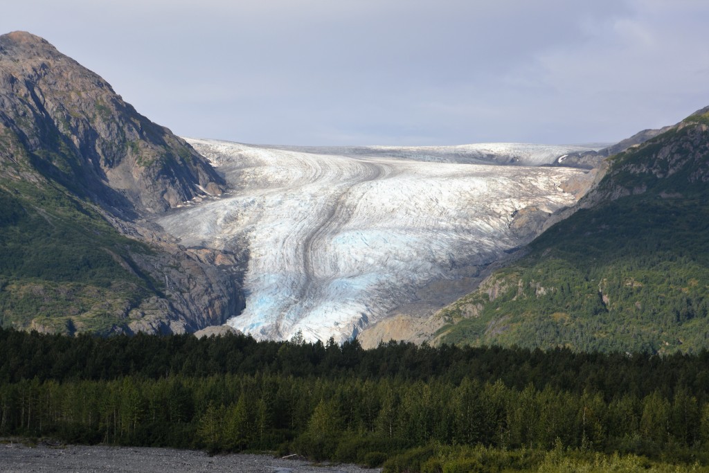 The long icy tongue of Exit Glacier, one of the most accessible glaciers in Alaska