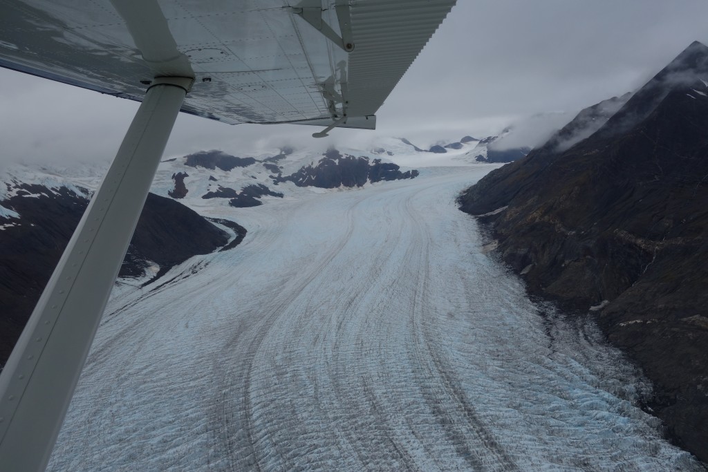 We flew over dozens of glaciers, big and small, some all the way to the ocean, others retreating back up into their valley, all beautiful