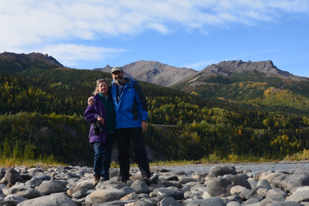 Taking in the beautiful scenes from the rocky banks of the Nenana River