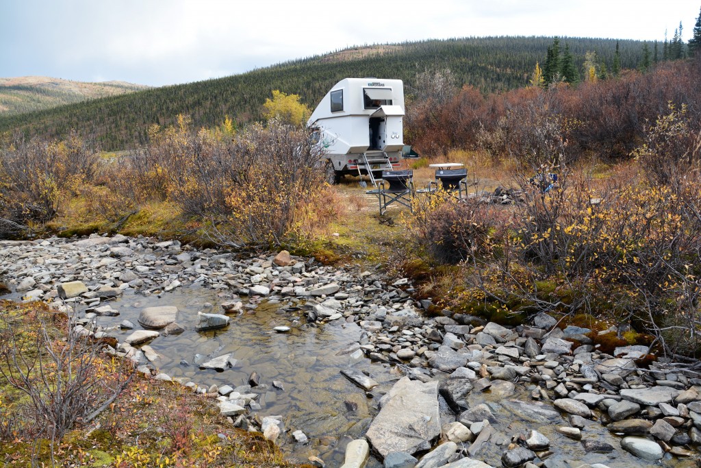 Our campsite on the banks of Birthday Creek the first night after leaving Fairbanks