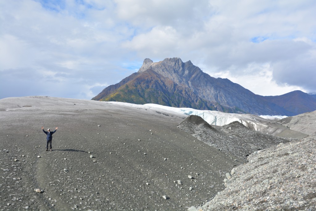 The base of the glacier is covered in gravel and grit which it has churned up over the years from the valley floor