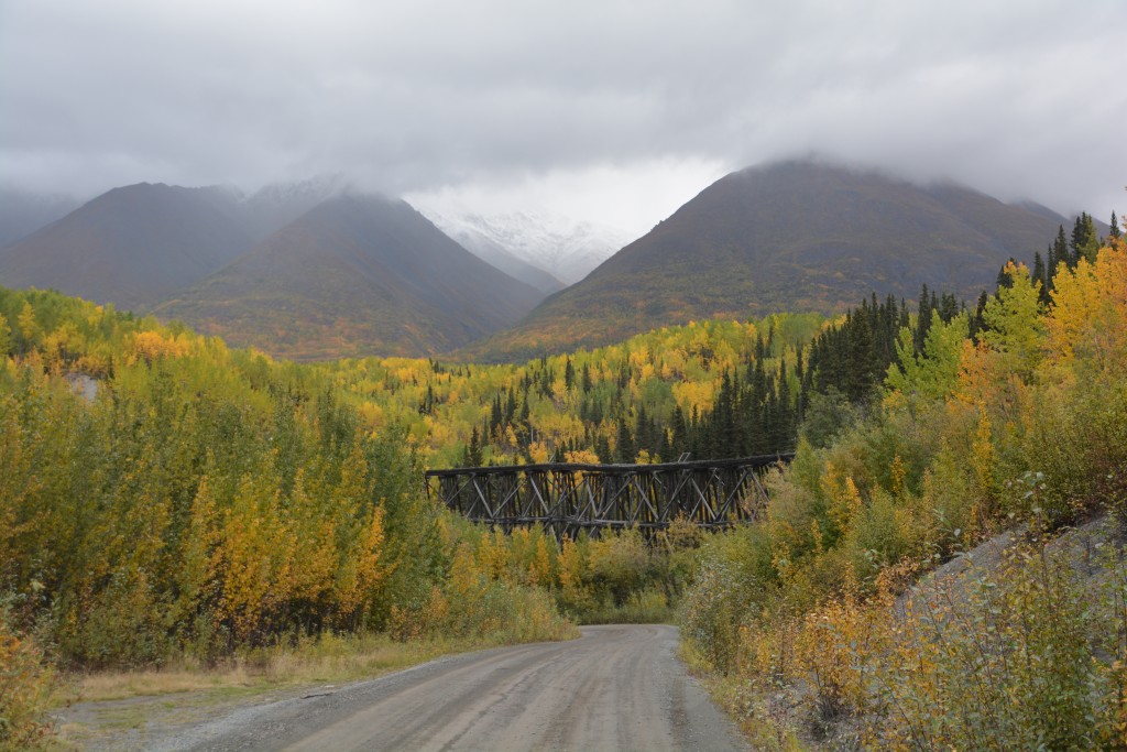 Part of the drive back out of the valley, including good views of this old trestle bridge for the train line that exported the copper