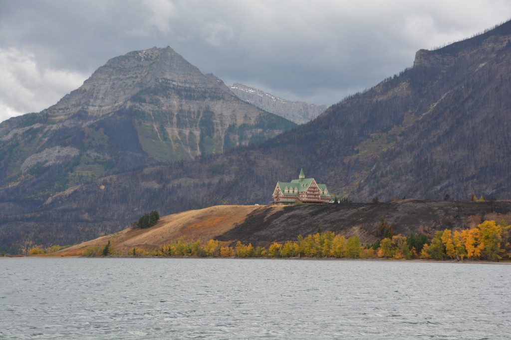 The Prince of Wales Hotel has a beautiful setting in Waterton Lakes NP but check out how close the fire came to this historic building